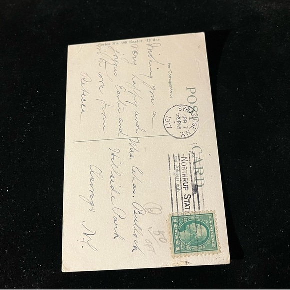 Vtg 1917 Postcard Anthropomorphic Chicks Rooster on Bench Colored Eggs Bucolic - Picture 9 of 9